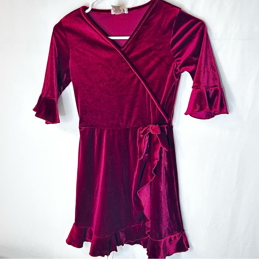 Love Cameron Girl’s Charming Velvet Kids Dress in Deep Purple Velvet Size 10-12